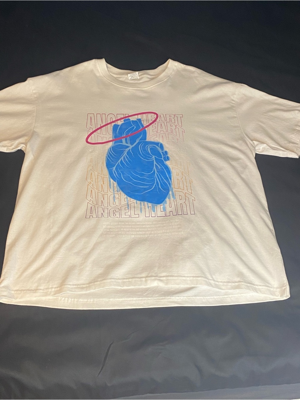 Mens White Graphic T-Shirt Angel Heart Anatomical Heart Print Size L Cotton